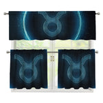Blue Taurus Zodiac Sign Print 3 Piece Kitchen Curtains