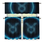 Blue Taurus Zodiac Sign Print 3 Piece Kitchen Curtains