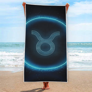 Blue Taurus Zodiac Sign Print Beach Towel