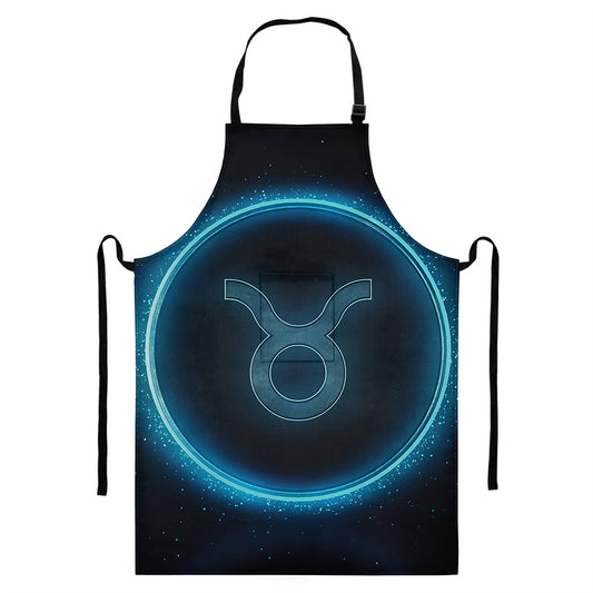 Blue Taurus Zodiac Sign Print Bib Apron With Pocket