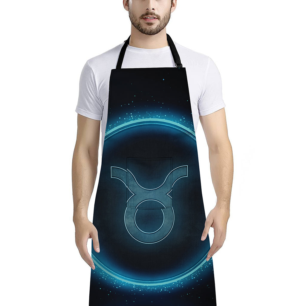 Blue Taurus Zodiac Sign Print Bib Apron With Pocket