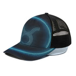 Blue Taurus Zodiac Sign Print Black Mesh Trucker Cap