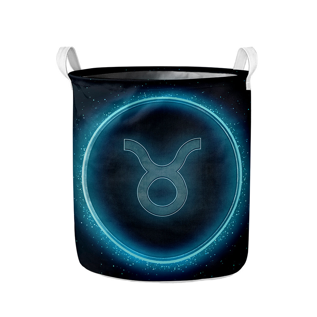 Blue Taurus Zodiac Sign Print Collapsible Laundry Basket