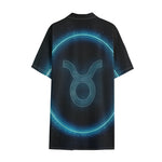 Blue Taurus Zodiac Sign Print Cotton Hawaiian Shirt