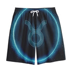 Blue Taurus Zodiac Sign Print Cotton Shorts