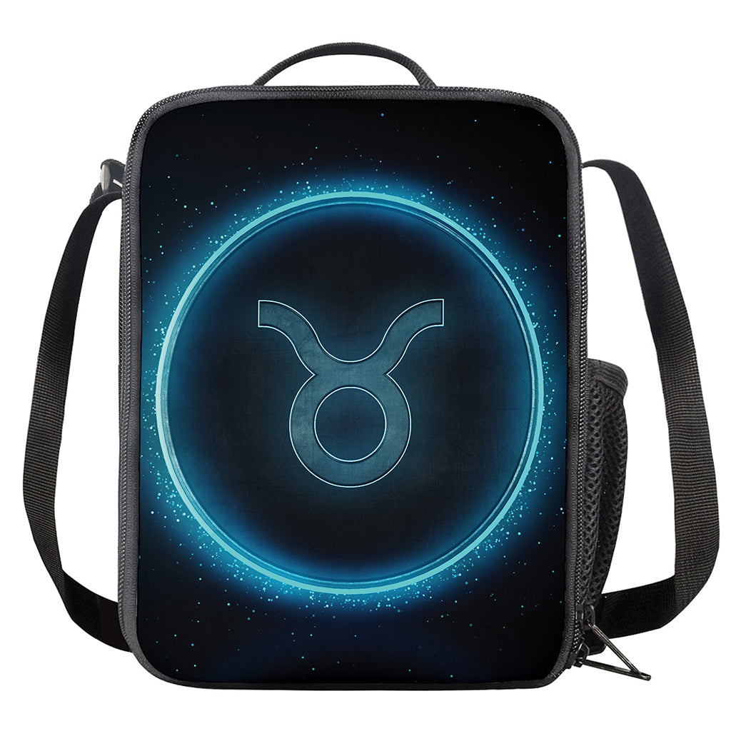 Blue Taurus Zodiac Sign Print Crossbody Lunch Bag