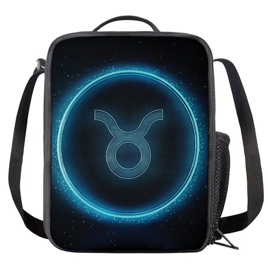 Blue Taurus Zodiac Sign Print Crossbody Lunch Bag