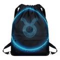 Blue Taurus Zodiac Sign Print Drawstring Backpack
