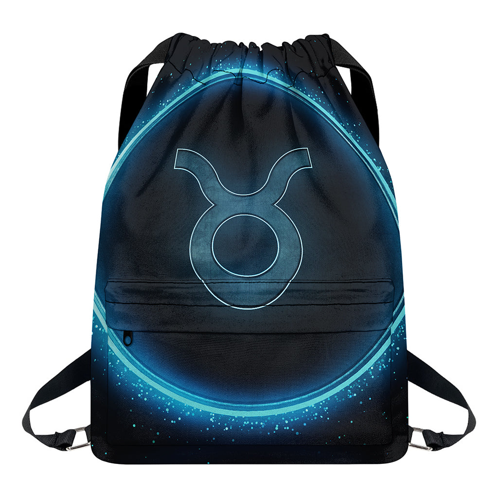 Blue Taurus Zodiac Sign Print Drawstring Backpack