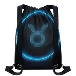 Blue Taurus Zodiac Sign Print Drawstring Backpack