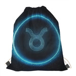 Blue Taurus Zodiac Sign Print Drawstring Bag