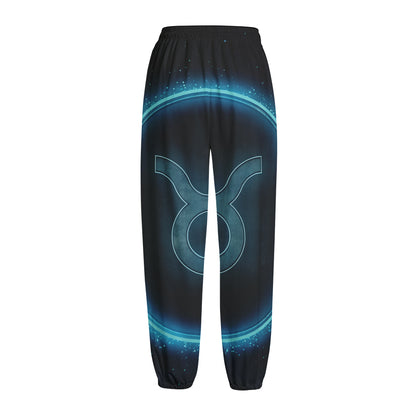 Blue Taurus Zodiac Sign Print Fleece Lined Knit Pants