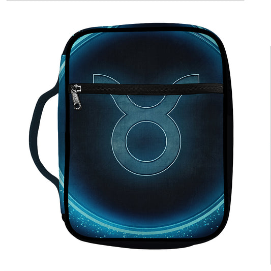 Blue Taurus Zodiac Sign Print Front Pocket Bible Bag