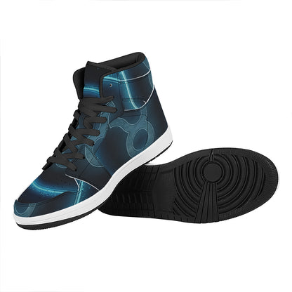 Blue Taurus Zodiac Sign Print High Top Leather Sneakers