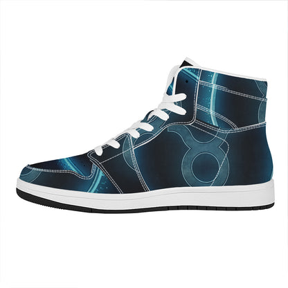 Blue Taurus Zodiac Sign Print High Top Leather Sneakers