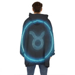 Blue Taurus Zodiac Sign Print Hoodie Blanket