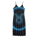 Blue Taurus Zodiac Sign Print Jersey Midi Cami Dress