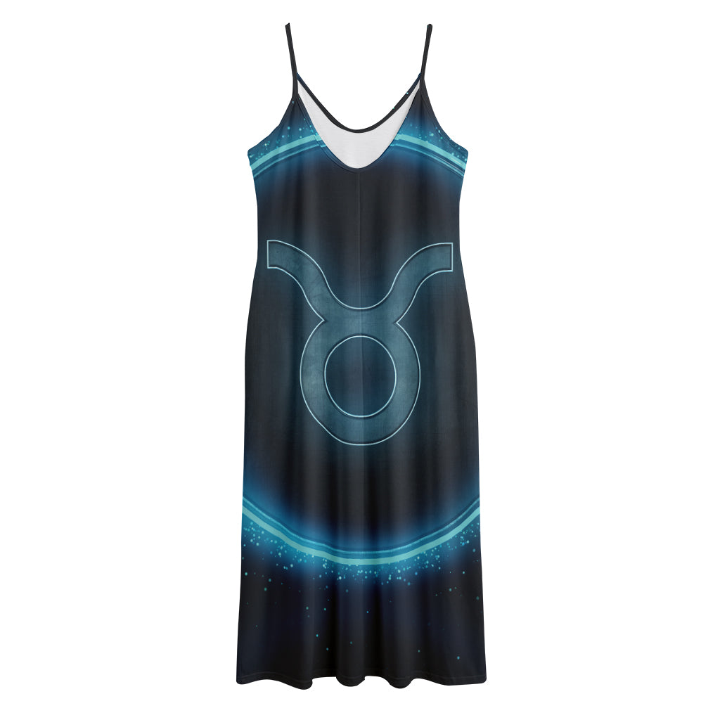 Blue Taurus Zodiac Sign Print Jersey Midi Cami Dress
