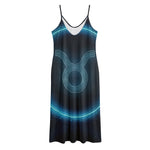 Blue Taurus Zodiac Sign Print Jersey Midi Cami Dress