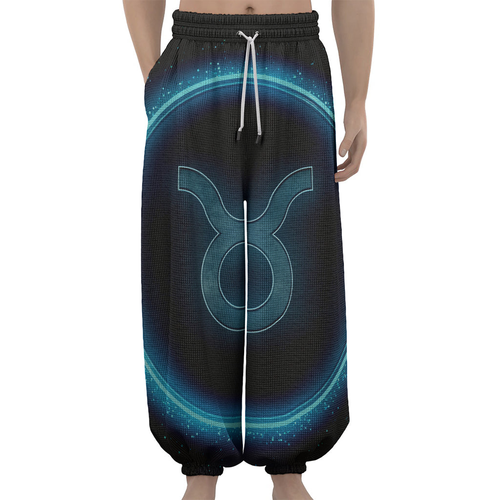 Blue Taurus Zodiac Sign Print Lantern Pants