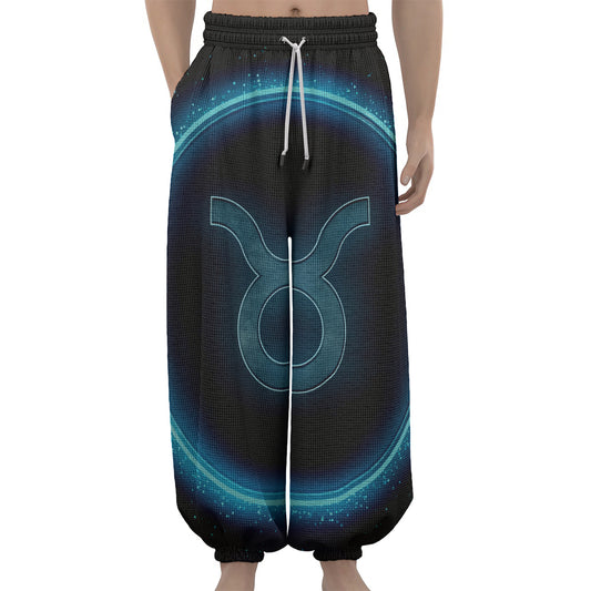Blue Taurus Zodiac Sign Print Lantern Pants