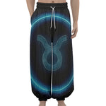 Blue Taurus Zodiac Sign Print Lantern Pants