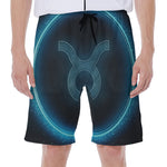 Blue Taurus Zodiac Sign Print Men's Beach Shorts