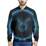 Blue Taurus Zodiac Sign Print Men's Bomber Jacket