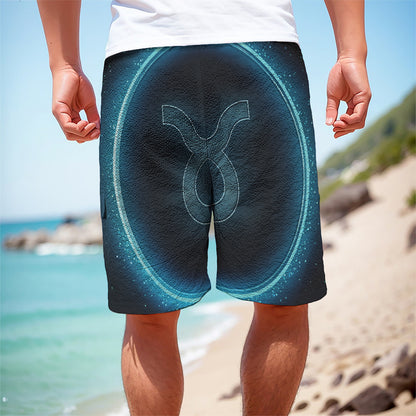 Blue Taurus Zodiac Sign Print Men's Cargo Shorts
