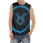 Blue Taurus Zodiac Sign Print Men's Fitness Tank Top