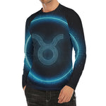 Blue Taurus Zodiac Sign Print Men's Long Sleeve Rash Guard