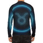 Blue Taurus Zodiac Sign Print Men's Long Sleeve Rash Guard