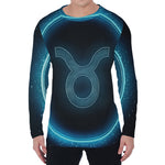 Blue Taurus Zodiac Sign Print Men's Long Sleeve T-Shirt