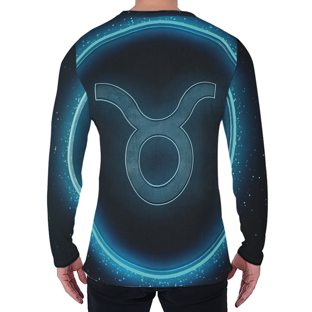 Blue Taurus Zodiac Sign Print Men's Long Sleeve T-Shirt