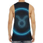 Blue Taurus Zodiac Sign Print Men's Muscle Tank Top