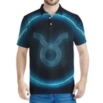 Blue Taurus Zodiac Sign Print Men's Polo Shirt