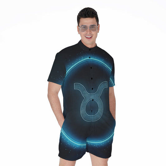Blue Taurus Zodiac Sign Print Men's Rompers