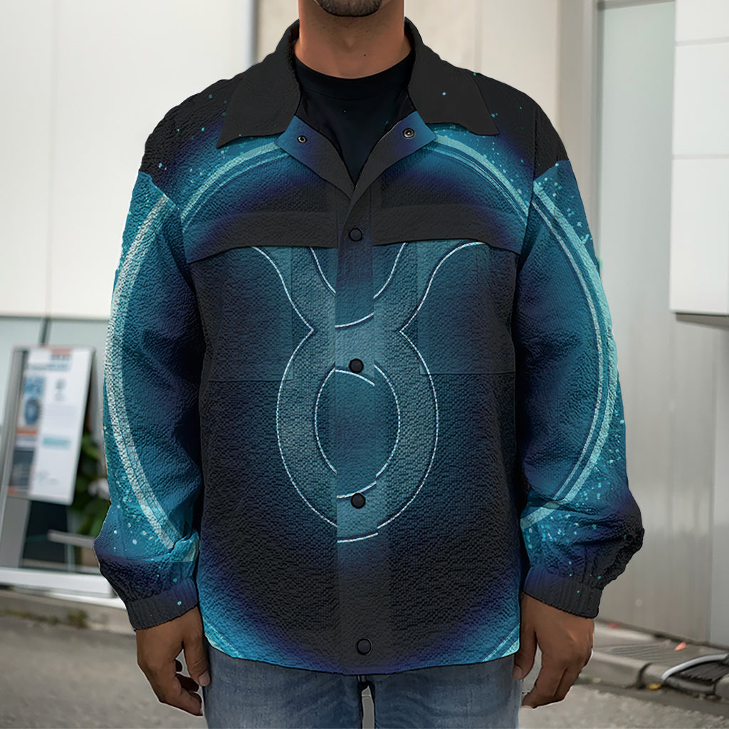 Blue Taurus Zodiac Sign Print Men's Shirt Jacket