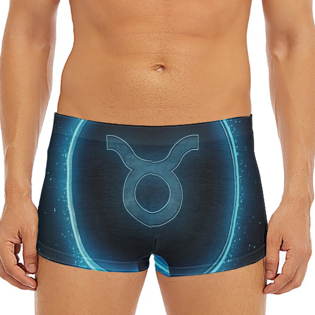 Blue Taurus Zodiac Sign Print Men's Short Boxer Briefs