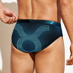 Blue Taurus Zodiac Sign Print Men's Swim Briefs