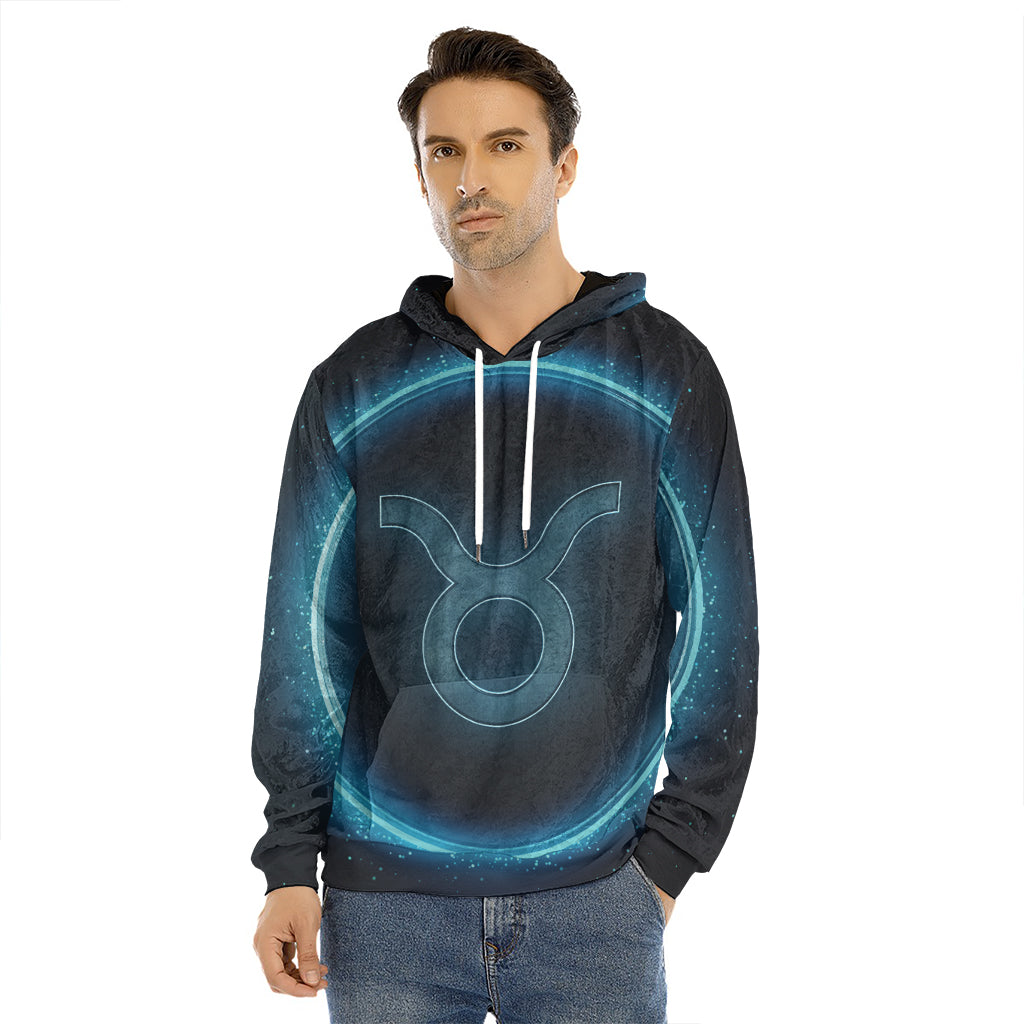 Blue Taurus Zodiac Sign Print Men's Velvet Pullover Hoodie