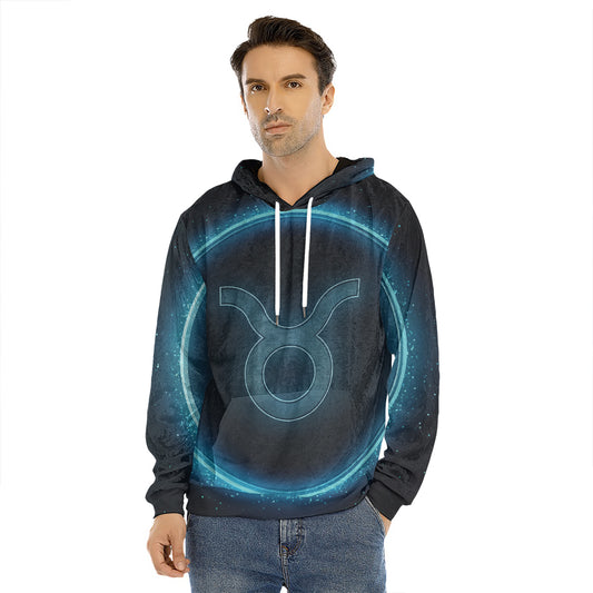 Blue Taurus Zodiac Sign Print Men's Velvet Pullover Hoodie