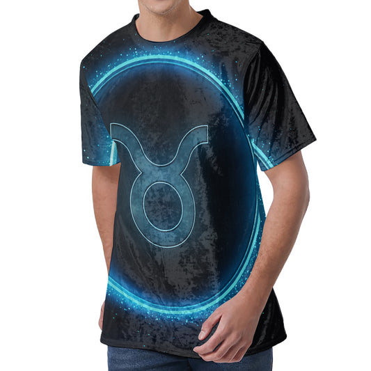 Blue Taurus Zodiac Sign Print Men's Velvet T-Shirt