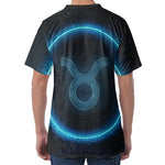 Blue Taurus Zodiac Sign Print Men's Velvet T-Shirt