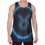 Blue Taurus Zodiac Sign Print Men's Velvet Tank Top