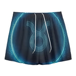 Blue Taurus Zodiac Sign Print Mesh Shorts