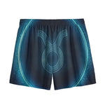 Blue Taurus Zodiac Sign Print Mesh Shorts