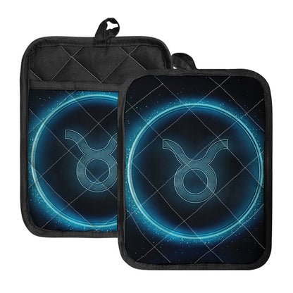 Blue Taurus Zodiac Sign Print Pot Holders With Pocket