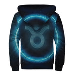 Blue Taurus Zodiac Sign Print Sherpa Lined Zip Up Hoodie