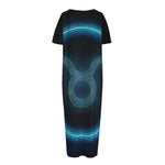 Blue Taurus Zodiac Sign Print Short Sleeve Long Nightdress